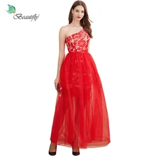 Beautifly/Новинка года; красное выпускное платье из тюля и кружева без рукавов с одним плечом; Длина до пола; пышные платья