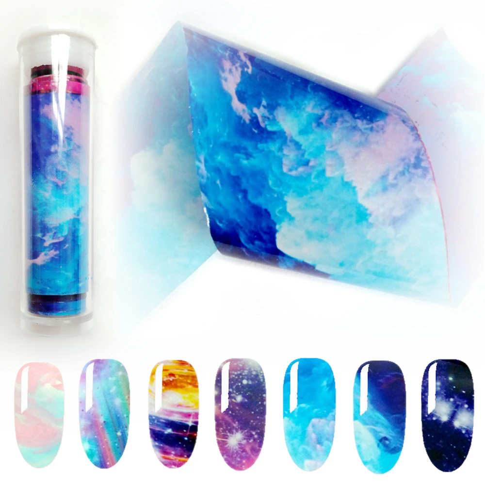 

100cm Blue Gradient Transfer Stickers For Nails Design Sky Clouds Nail Foil DIY Nail Art Decals Tips Manicure Tool