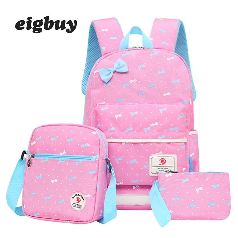

Children School Bag Cute Bow Print Girls Backpack Fashion Student Bookbags 3 Piece Set Kids Backpacks Crossbody Bag Clutch Bags