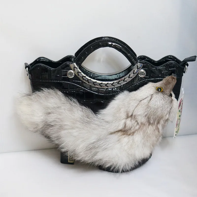 

High quality female handbag luxury fox plush cartoon design ladies shoulder bag large capacity zipper casual bag