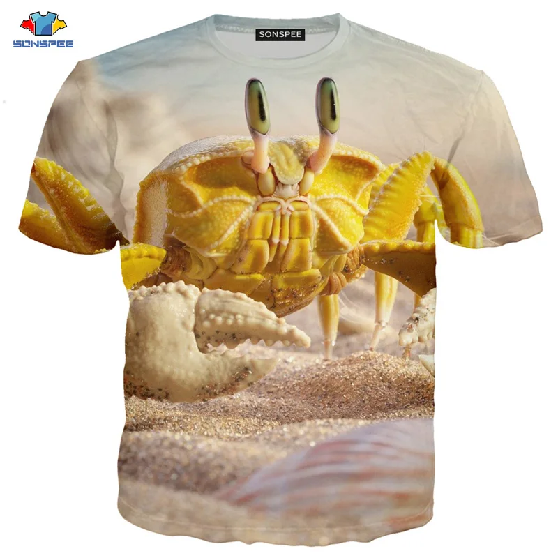 

SONSPEE 3D Summer Beach Travel Seafood Lobster Crab Animal T-Shirt Cosplay Spaceship Anime Food Shirt Aance Crab Men's T-Shirt