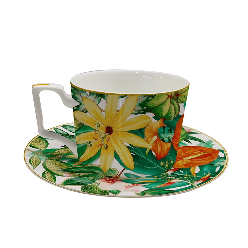 Western Bone China Round Plate, Creative Forest Dessert Series, Leaves, Flowers, Restaurant and Home Use Coffee Set and Bow