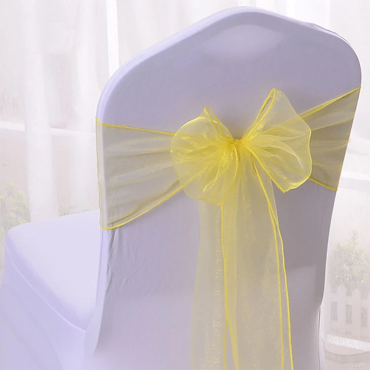 25 шт./партия, розовые пояса для стула из органзы, свадебное украшение для стульев, ленты, галстуки, бант для банкета, свадебного торжества, события мятно-зеленого цвета - Цвет: Yellow