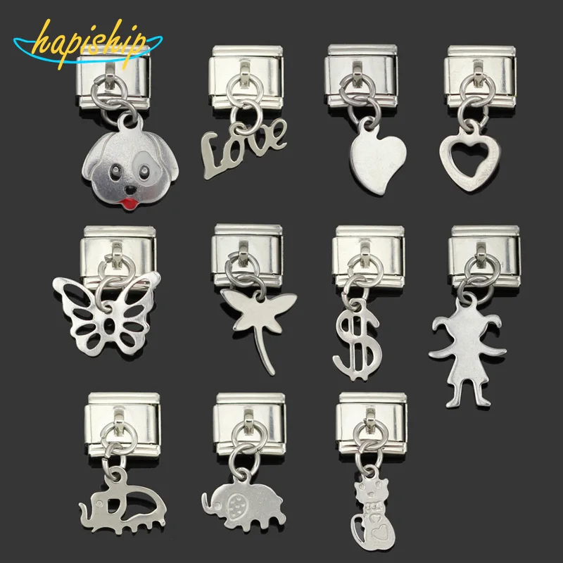Hapiship 2018 9mm Width Original Daisy Elephant Heart Dog Love High-end Charm Fit Bracelet Stainless Steel Jewelry Making DJ034 | Украшения