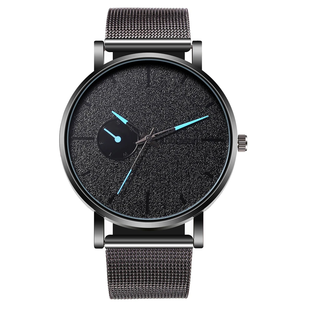 Модные мужские часы лидирующий бренд класса люкс бизнес кварцевые часы мужские повседневные сетчатые стальные спортивные тонкие часы с большим циферблатом Relogio Masculino - Цвет: bk-black-black-blue