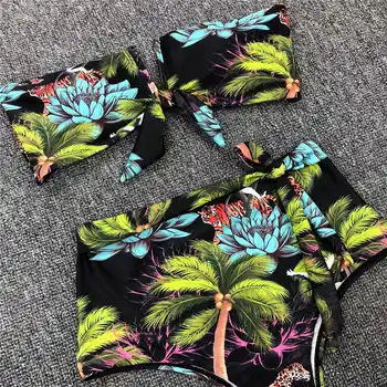 

2020 Printed Bandeau Female Swimsuit High Waist Bikini Women Swimwear Two-pieces Bikini set Bather Bathing Suit Swim Lady A1988