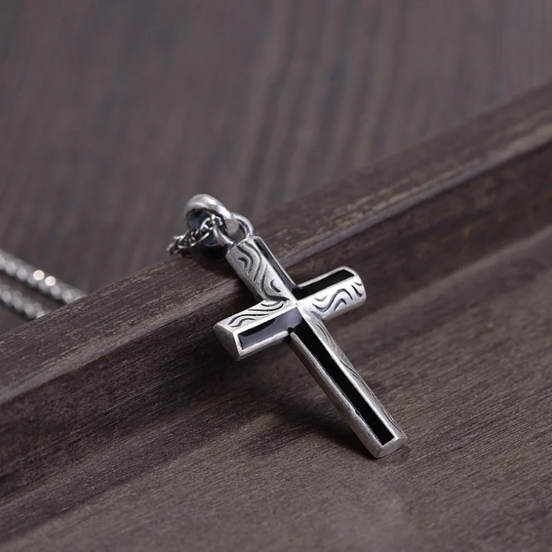 S925 Sterling Silver Simple Cross Necklace Pendant for Wome Men