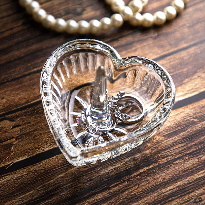 

Love Heart Women Ring Display Jewelry Storage Case 3.1*3.1 inch Glass Organizer Case Wedding Decoration Gift Crafts Souvenirs