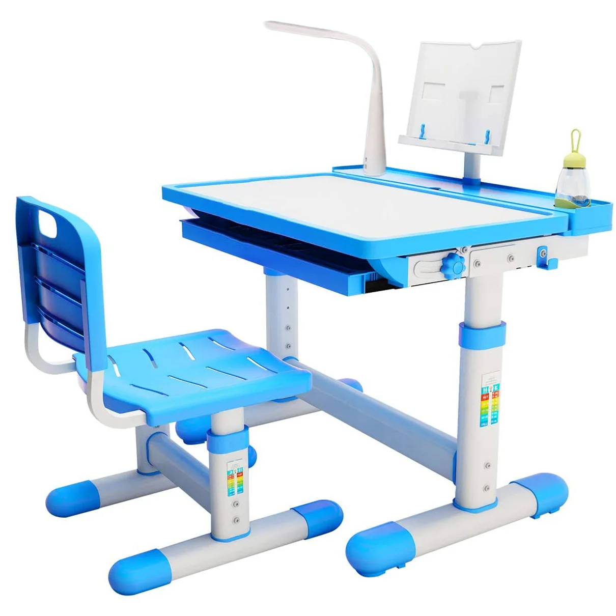 Children's desk and chair set with Tilt Desktop LED Light Drawer for kids Functional kid's study writing table |