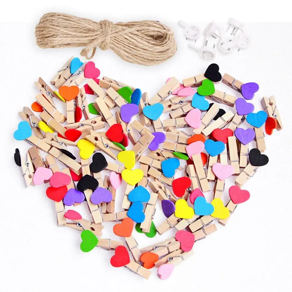

50pcs Love Heart Wooden SmallClothespin Craft Clips DIY Photo Cards Peg Gift Educatioal Toyssw ye
