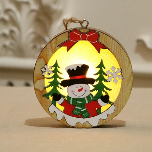 Round snowman Деревянная новогодняя елка светящийся орнамент звезда круглая форма светодиодное украшение светящийся Санта Снеговик Олень подвесной кулон - Цвет: Round snowman