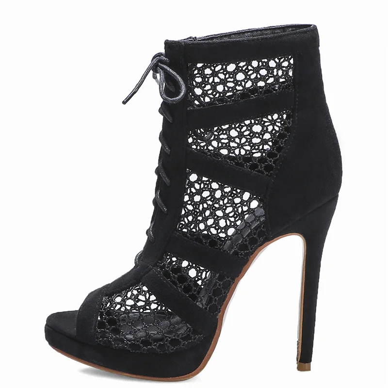 Peep Toe Summer Sandal Sexy Cut-outs Gladiator Sandals Women Pumps Shoes Lace-Up High Heels Ankle Boots | Обувь
