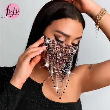 

[FVFV]2020 new Blingbling net diamond drill mask high-end bar nightclub stage mask handmade accessories high quality