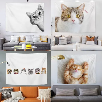 

Art Cartoon Tapestry Cat Cute Print Kids Korea Nordic Colorful Tapestry Simple Dorm Deco Chambre Ado Fille Home Decor DE50GT