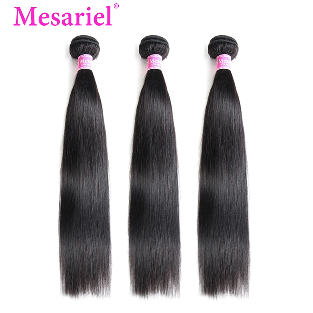 

Mesariel Peruvian Straight Hair Bundles Natural Color 100% Human Hair Weave Bundles 8-30 inch Remy Hair Extension 3/4 Bundle M