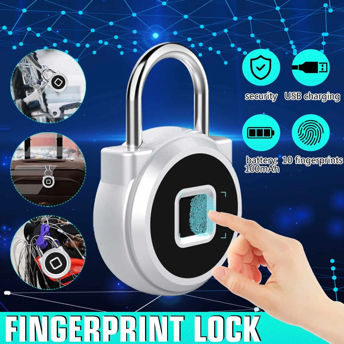 

Waterproof Keyless Portable Smart Fingerprint Lock Padlock Door Cabinet Padlock Security for House/Gym Box