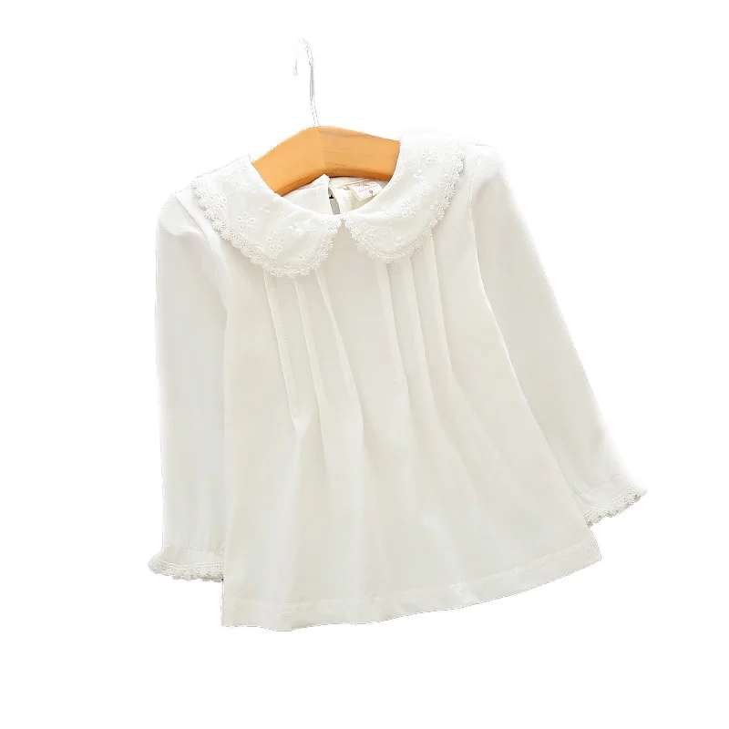 Baby Girls White Blouses Cotton Lace Shirt Autumn Winter Fashion Long