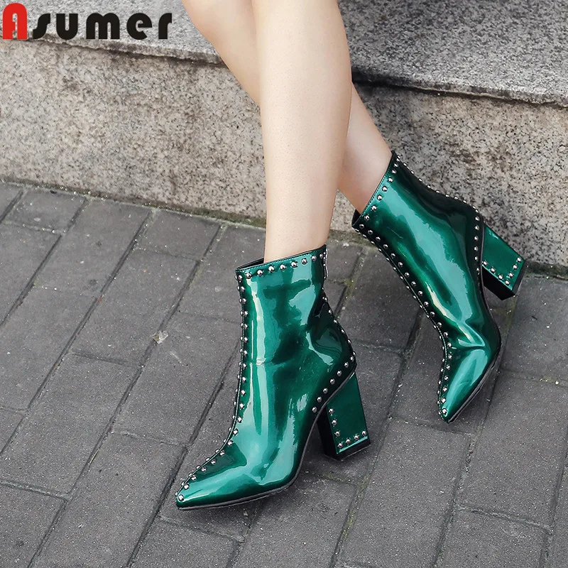 

ASUMER big size 34-41 fashion ankle boots women pointed toe zip square high heels shoes ladies boots rivet autumn winter boots