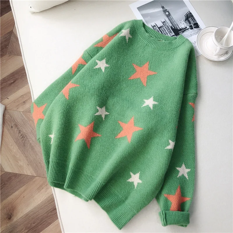 LISCN, Рождественский свитер, принт со звездой, 4 цвета, зимний свитер, пуловер, слаще, мультяшный, натуральный, теплый, свитера, одежда для женщин - Цвет: Green