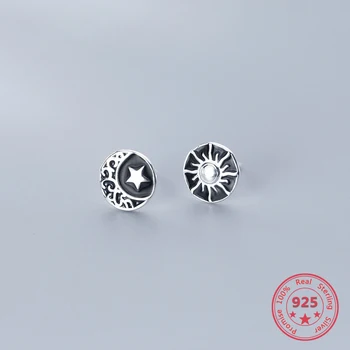 

New Fashion 925 Sterling Silver Stud Earrings Men and Women Korean Style Personality Sun Star Moon Ear Accessories Fine Jewelry