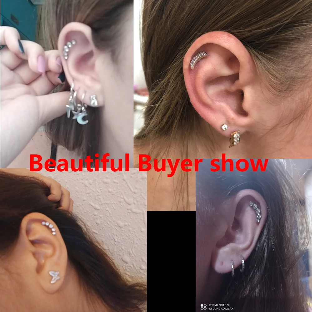 Cartilage Helix Tragus Stud Earrings 1PC Ear Nail Stainless Steel Bar Piercing Crystal Body Jewelry Accessories Gifts piercing jewelry body piercing earrings ear piercing jewelry ear studs metal jewelry body piercing jewelry body jewelry