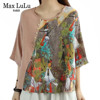 

Max LuLu New 2020 Summer Fashion Tops Ladies Loose Linen Shirts Women Vintage Printed Blouses Female Casual Streetwear Plus Size