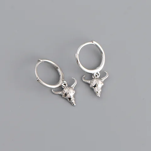 925 Sterling Silver Hoop Earring Bull Head Pendant Earring For Couples New Years Christmas Gift Halloween Earrings Jewelry