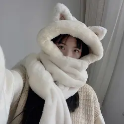 Bear Hat Scarf a Cute Fashion Girl Student Korean Warm Hat Round Face Big Face Thin Net Red Wild Sweet and Cute