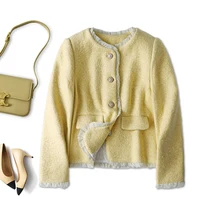 

SHUCHAN 2022 Spring Tweed Jackets Women Wool Blend Outerwear & Coats Appliques Office Lady Single Breasted Wide-waisted