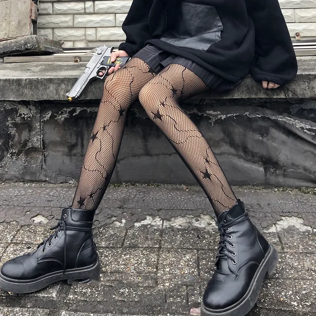 Snake Tights Women Black Anime Pantyhose KT Cat Pattern Fishnet Stockings Sexy Harajuku Hosiery Nylon Women's Lolita G Tights Star-B