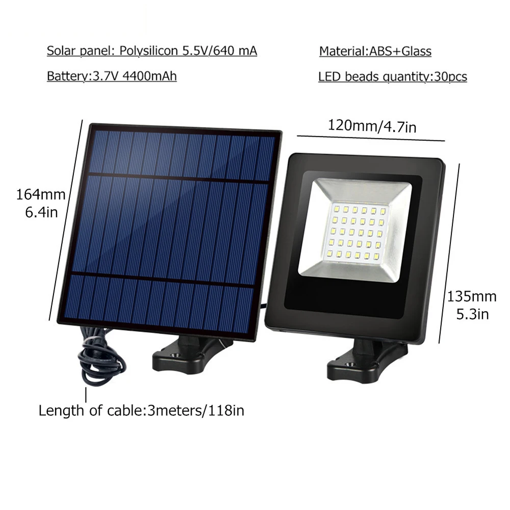 Садовый Солнечный светильник 30LED с панелью 3 метра, кабель, садовый прожектор, светильник на солнечной батарее, водонепроницаемый настенный светильник для улицы, солнечный светильник ing
