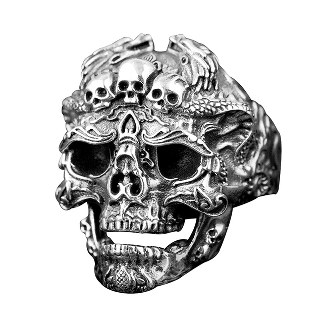 Punk Ring For Men Retro Skeleton Devil Male Ring Skull Adjustable Exaggeration  Snake Captain