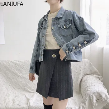 

Women Denim Jacket Coat Autumn Long Sleeves Jeans Denim Jackets Women Lapel Tops Single Breasted Casual Coat Women Jacket P117