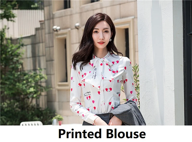 Printed Blouse Высокое качество ткани формальный Плед Профессиональный бизнес костюмы осень зима дамы офисная Рабочая одежда пиджаки OL стили брючные костюмы - Цвет: Printed Blouse