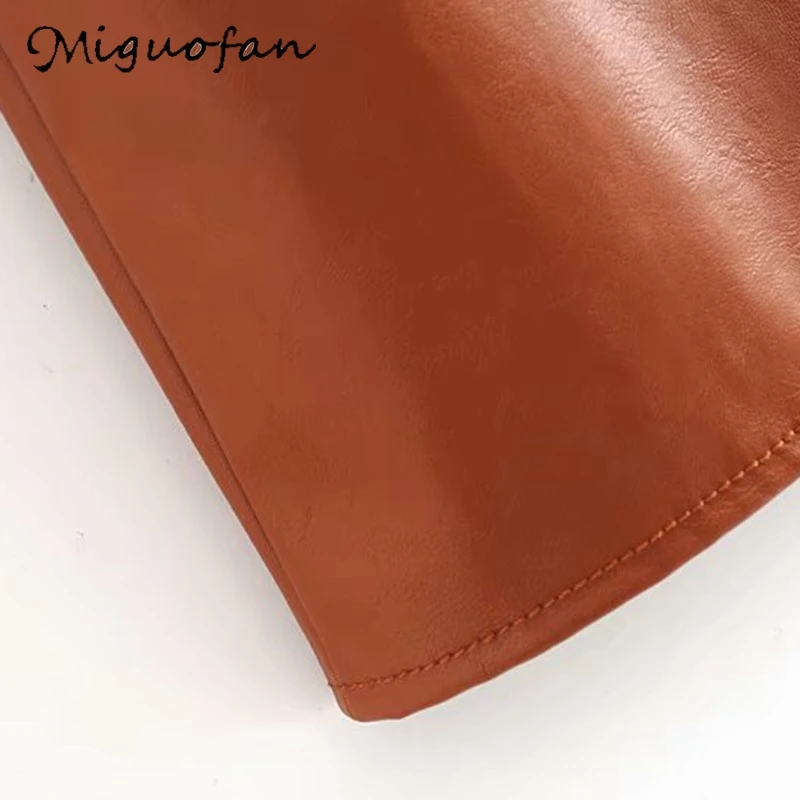 Женское платье из искусственной кожи Miguofan элегантное миди с короткими рукавами и