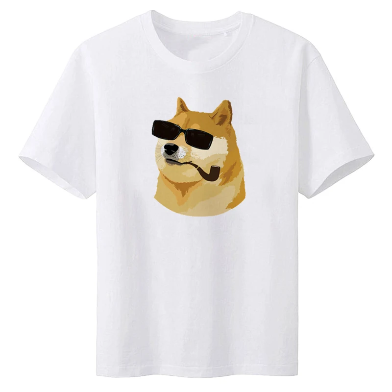 Мужская футболка с принтом Doge Deus God Dog/shaba Inu белая коротким рукавом и круглым