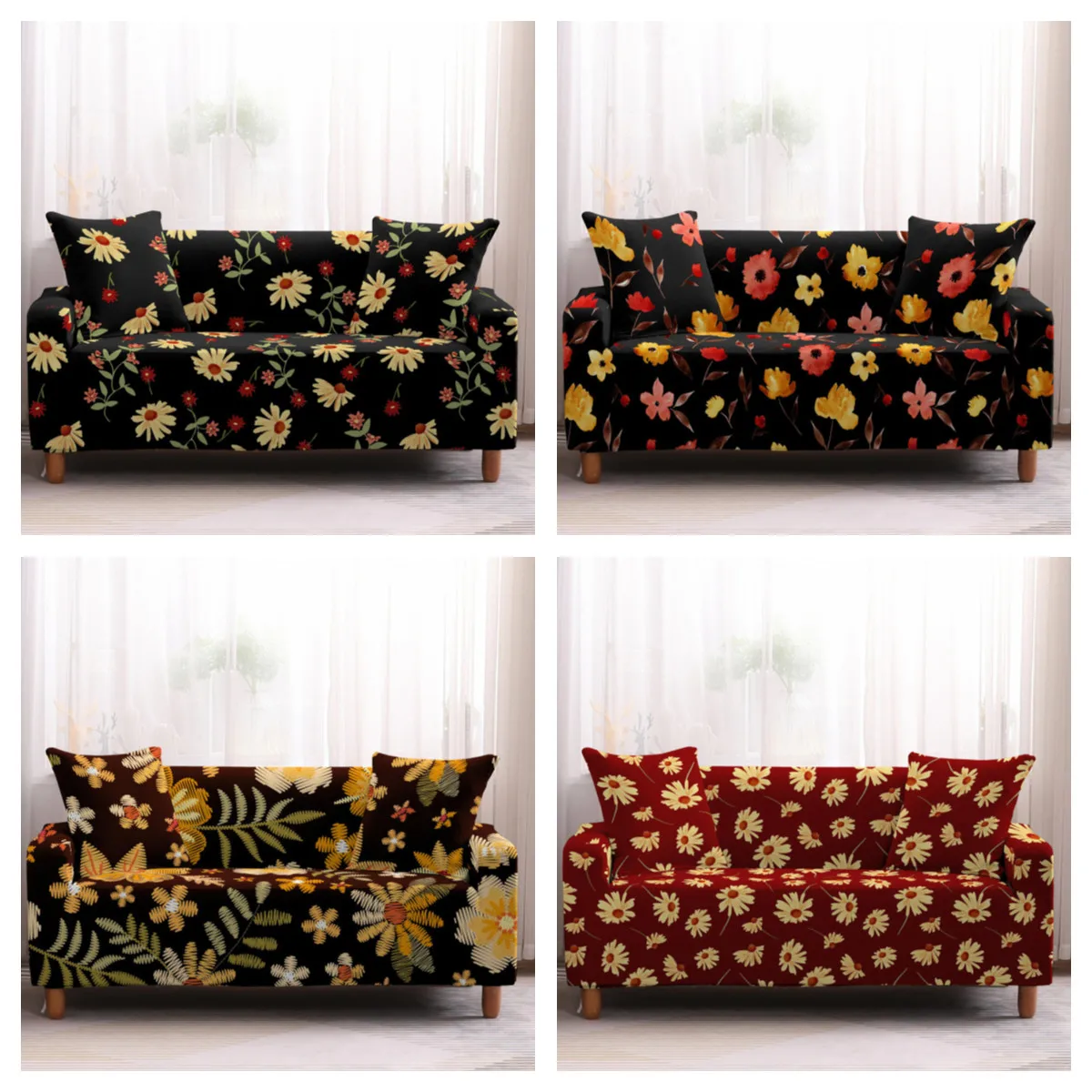 Flower Pattern Stretch Sectional Couch Cover Sunflower Sofa Elastic Slipcovers Universal For Living Room | Дом и сад