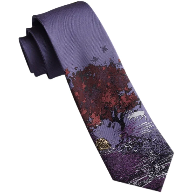 

Free Shipping New Male men's Original design printed tie female students gift necktie [Quiet Realm] Purple Water Deer Night Mood