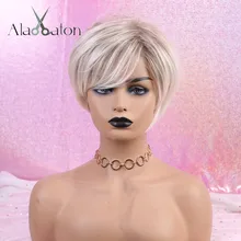 ALAN EATON Белый блонд Омбре прямые короткие парики с челкой Высокая температура волокна синтетические парики для женщин термостойкие