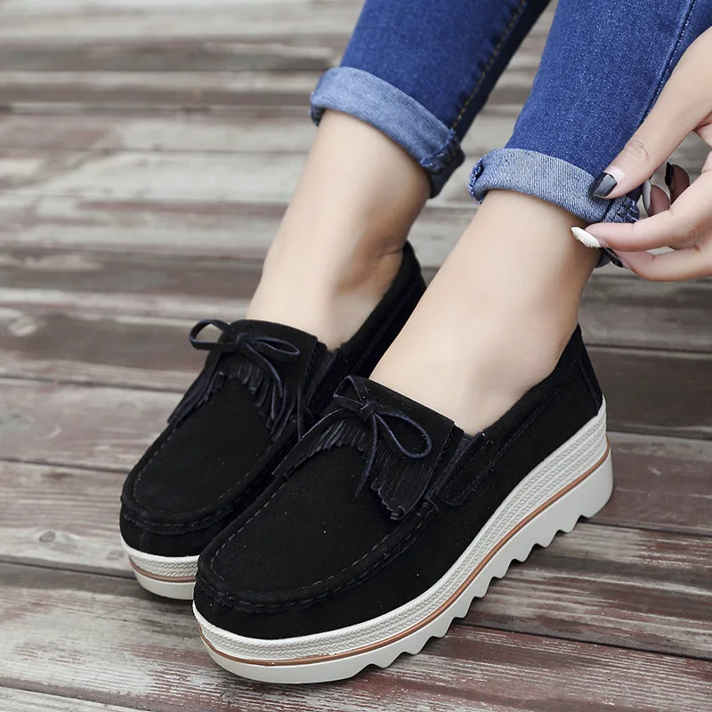 2024 Spring Women Flats Shoes Platform Sneakers Slip On Flats Leather Suede Ladies Loafers Casual Shoes Women loafers shoes