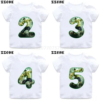 

Boys Hulk Cartoon T shirt Birthday Number 1-9 Print Girls T-shirt Children Marvel Avengers Tops Funny Kids Clothes,HKP5377