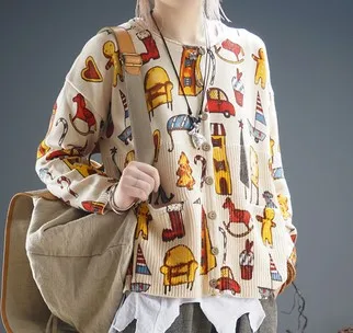 beige Красивая фурнитура с героями мультфильмов, новинка, кардиган с v-образным вырезом - Цвет: beige
