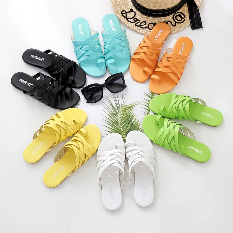 

Low Cross-tied Woman Shoes Luxury Ladies Flip Flops Candy Colors Slides Flat Slippers Designer Flip-flops Sliders Summer 2019