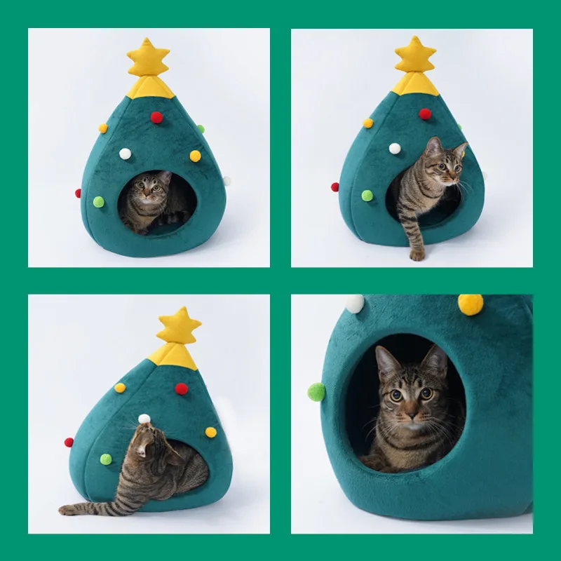 Рождественская елка, кровать для собаки, кошки, зимнее теплое гнездо для питомца, домик для кошки, товары для домашних собак, кровать для питомца, кошачий наполнитель, рождественские подарки для дома