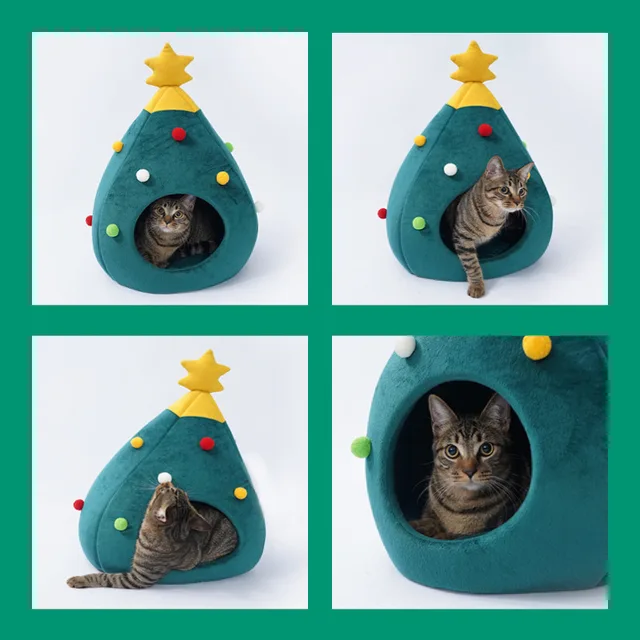 Door Cat Tree Christmas Tree Cat Bed DIY Yarn Tools Package Felt Cat Tent Homemade Kitten Puppy Nest Four Seasons Universal 6kg Pet Suppplies Christmas Cat Tree