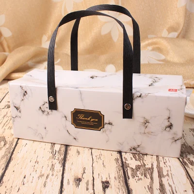 

By DHL Elegant Marble Design Paper Box With Handle Cake Box Bakery Packaging Box 25*9.3*8.9cm 100pcs/lot