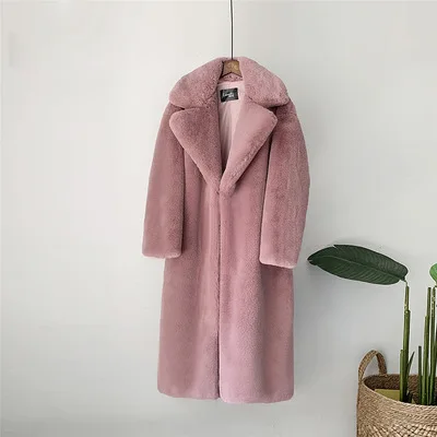pink Новинка, Женское зимнее корейское толстое свободное теплое длинное Норковое меховое пальто трапециевидной формы, шуба для женщин, FF157 - Цвет: pink