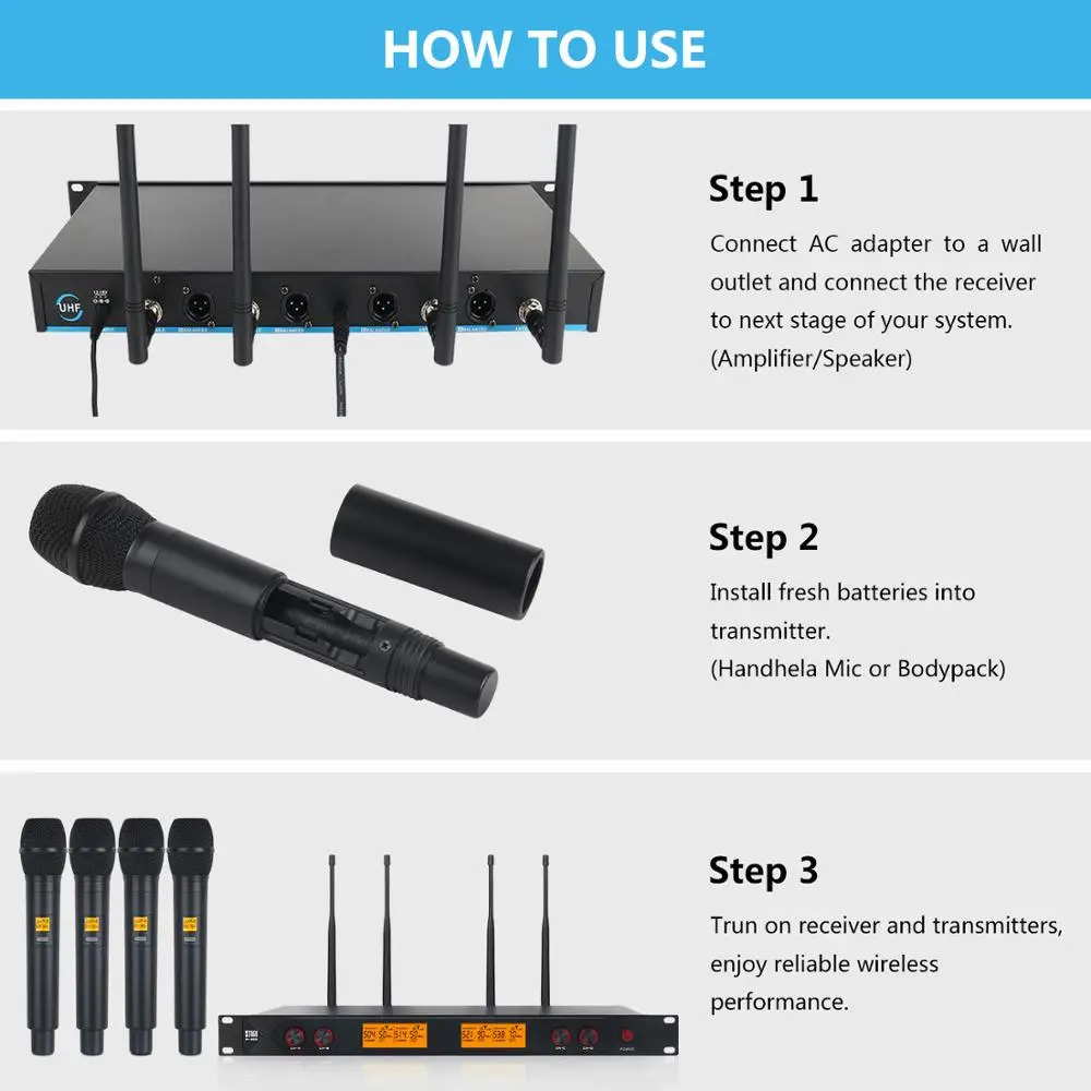 XTUGA A-400 Metal Material 4-Channel UHF Wireless
