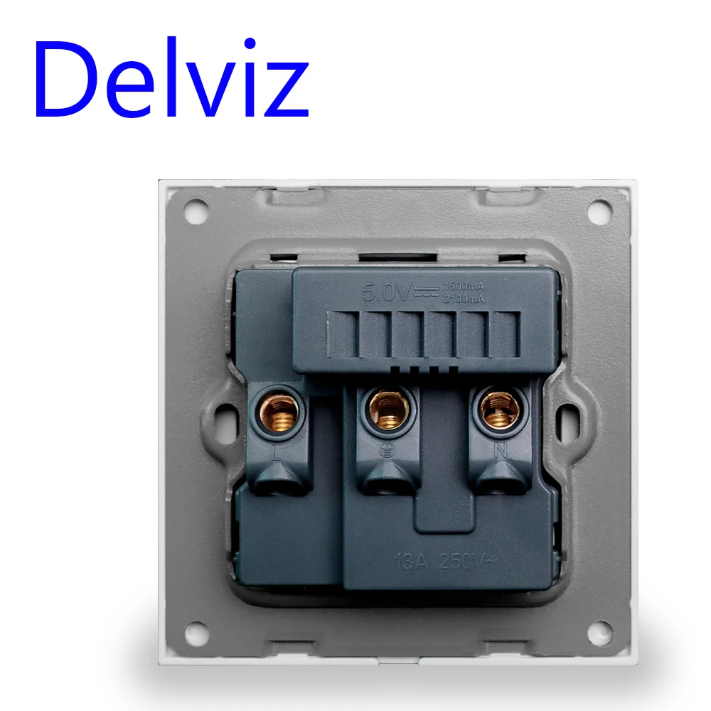 Delviz Universal USB Socket, 2A Dual USB Charger Port,Switch control,Crystal Glass Panel, Electric plug Wall Type c Power Socket