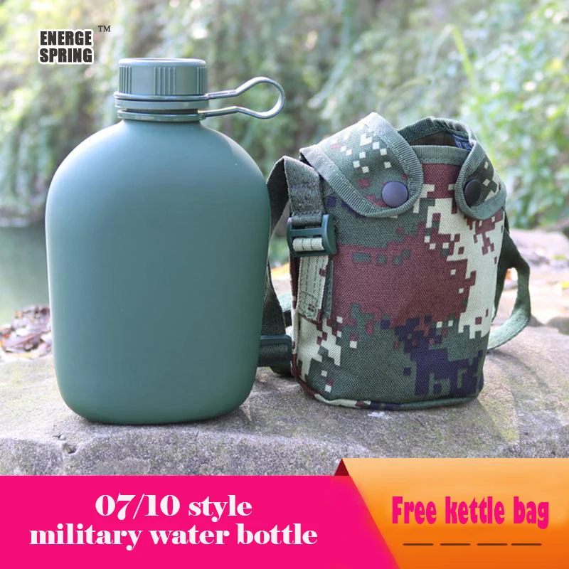 

Camouflage Water Bottle With Straps 1L Outdoor Mountaineering Training Kettle Aluminum 10/07 Military Sports Bottle Cold Kettle